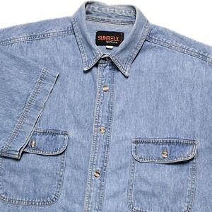 VTG 80s Sunbelt Sportswear Denim Jean Shirt Button Up Short Sleeve Mens M